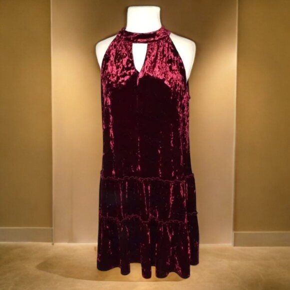NWT Laundry by Shelli Segal Los Angeles Crushed Velvet Dress Deep Garnet Red - Picture 1 of 4